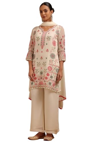 Soch Womens Off White Georgette Embroidered Suit Set With Thread Work