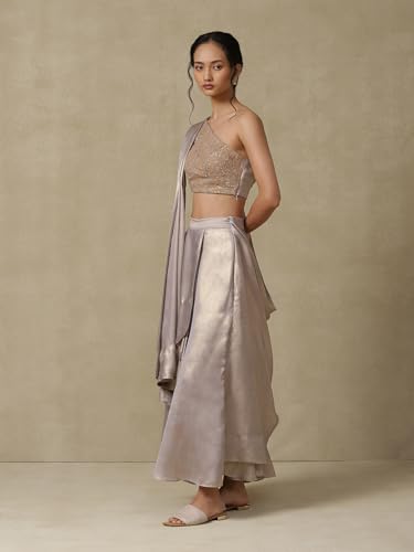 Silver Solid Saree Draped Saree With Blouse