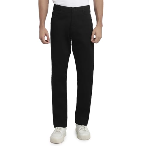 Park Avenue Men Regular Fit Solid Pattern Cotton Blend Flat Front Casual Jeans Black