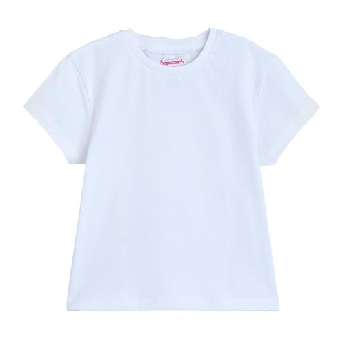 Hopscotch Girls White Short Sleeves Pure Cotton Basic T-Shirt for Ages(3-4 Years)