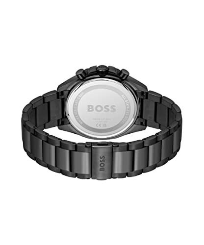 BOSS Cloud Qtz Fashion Chrono Grey Round Dial Men's Analog Watch|Ionic Plated Black Steel Material|Black Color Band - 1514016