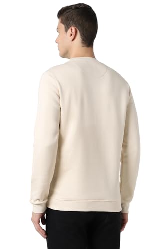 Men Cream Solid Crew Neck Sweatshirt