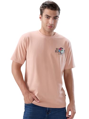 Status Quo Men's Back Graphic Print Round Neck Half Sleeves Oversized T-Shirt | 100% Cotton | Misty Rose | L