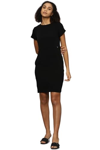 Allen Solly Women's Polyester Modern Mid-Thigh Length Dress (AHDRWRGFZ33516_Black