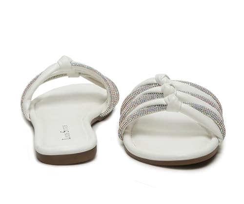 LOUIS STITCH Women's Fashion Flat Slip On Sandals | Open Toe White Stylish Flat Sandal for Ladies, Comfortable All day Wear Slipper | LSOF-LDSL-GLTSWH | (UK-3)