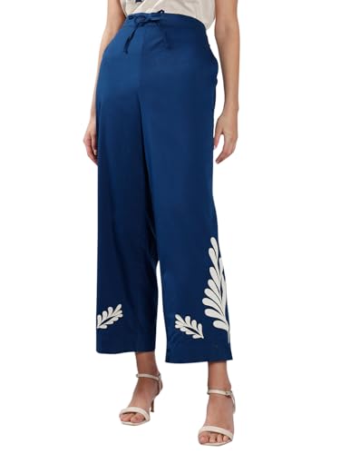 VERO MODA Women's Straight Fit High Rise Dark Blue Pants