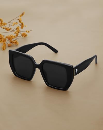 Carlton London Black Toned with Black Polarized Lens Oversized Sunglasses