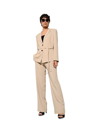 ONLY Women's Straight Fit Mid-Rise Beige Pants