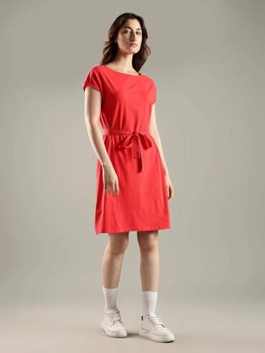 Tommy Hilfiger Cotton Round Neck A-Line Dress Red