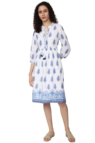 Van Heusen Women's Cotton A-Line Knee-Length Dress (VWDRNRGFQ34357_White