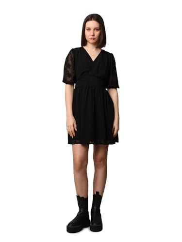 ONLY Women Self Design Party Black Fit and Flare Dress