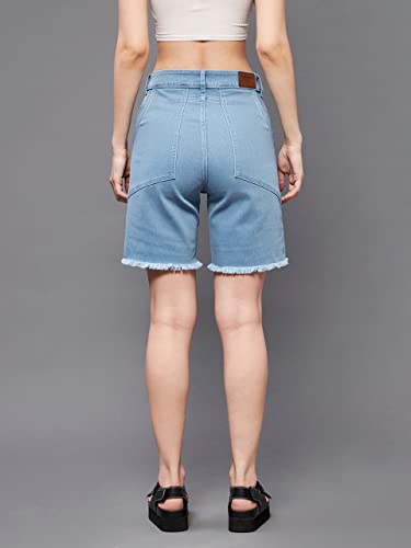 Miss Chase Women's Regular High Rise Above Knee Stretchable Denim Shorts (MCSS22DEN09-06-158-38, Light Blue, 38)