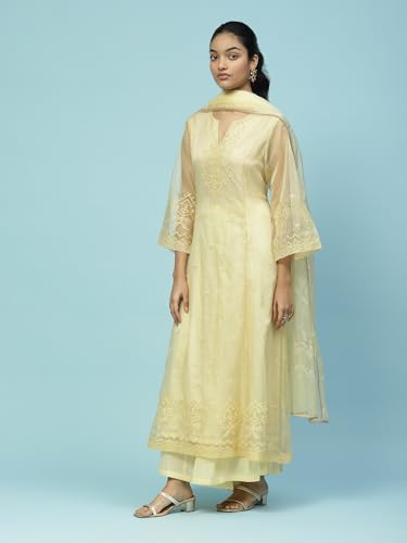 Aarke Ritu Kumar Yellow Embroidered Kurta With Palazzo And Dupatta