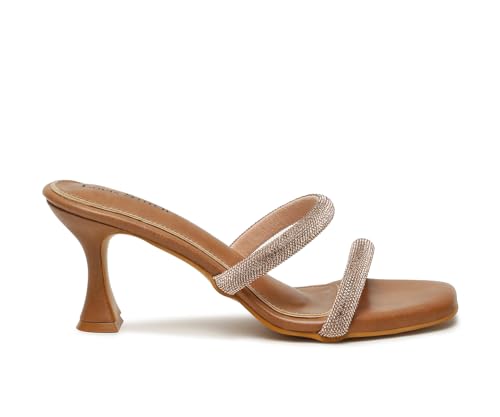 LOUIS STITCH Women's Fashion Slip-On Pointed Heel Sandals | Open Toe Tan Stylish Stiletto Heel Sandal for Ladies, Fashionable and Comfortable Sandal |LSOF-LDPH-GLDSTN | (UK-5)