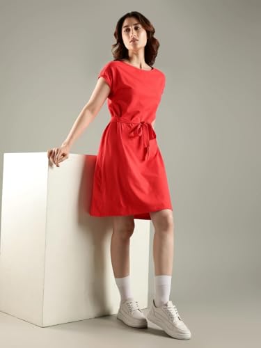 Tommy Hilfiger Cotton Round Neck A-Line Dress Red