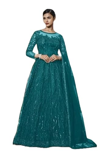STEP N SHOP.COM Indian Green Party & Festival Long Net Muslim Gown Anarkali Dress Woman Sequin Dress
