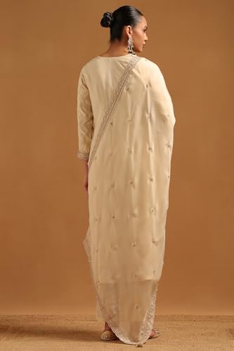 Soch Womens Beige Brocade Ethnic Motifs Salwar Suit With Sequins