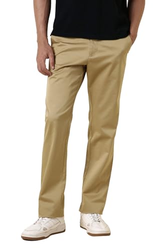 Men Khaki Solid Casual Trousers