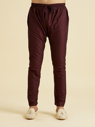 Manyavar Men's Viscose Blend Embellished Classic Kurta Pyjama Set (Wine,XXL)