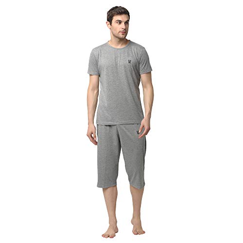 Mack Jonney Cotton Blend Night Suit Co-ord Set for Men with Round Neck Half Sleeve T-Shirt and Capri-T_MLG_C2_MLG_02-XL