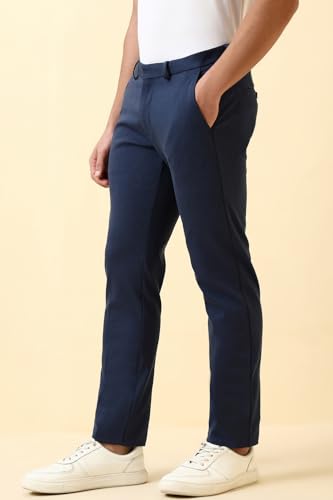 Men Navy Solid Casual Trousers
