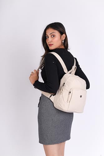 12o12 Women Travel Backpack, Multiple Pockets, Smart Organization, Lightweight Casual Daypack | Fashion Shoulder Sling Handbag Stylish for Travel, Work, Office, Picnic, Shopping College (Beige)