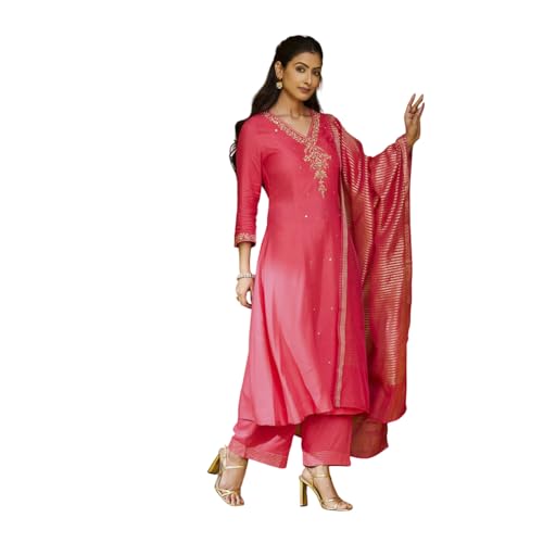 BIBA Women Rayon Straight Suit Set (SKDRIVAYAT9536SS24FUS_Pink