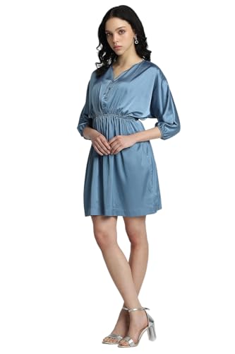 Forever 21 Women's Polyester Blend Fit and Flare Mini Cocktail Dress (FWA23PDRF0083_Blue