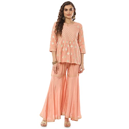 Rangriti Women's Ethnic Peach Ethnic Wear Two Piece Set (Size_L)