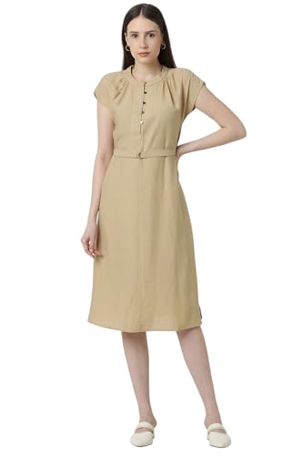 Van Heusen Women's Nylon Blend Modern Calf Length Dress (VWDRFRGPL10472_Beige