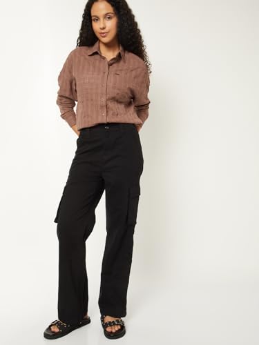 Max Women Textured Oversized Shirt (Brown_XXL)