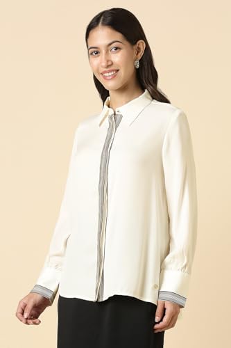 Women Beige Stripe Long Sleeves Shirt
