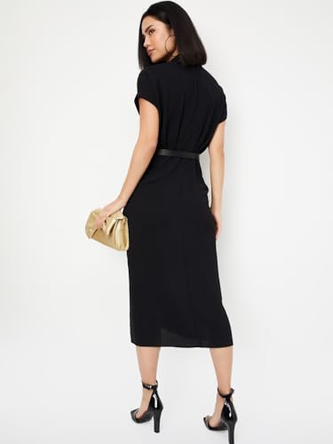 Max Women's Cotton Blend A-Line Midi Dress (SR3601_Black