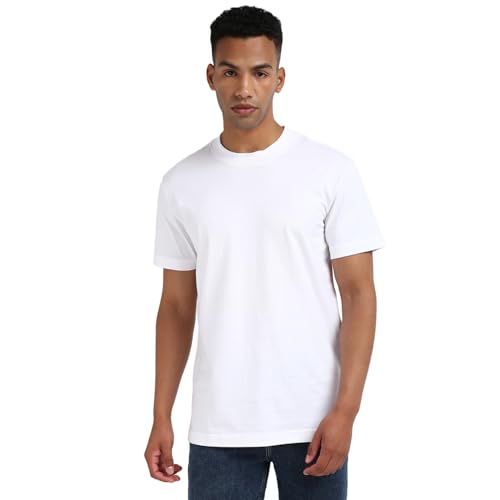 Calvin Klein Department295 Solid Regular Fit T Shirt (J325651YAF_Bright White XXL)