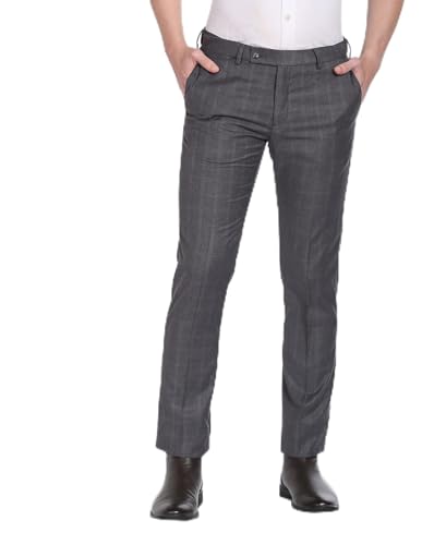 Arrow Checked Flat Front Formal Trousers Grey