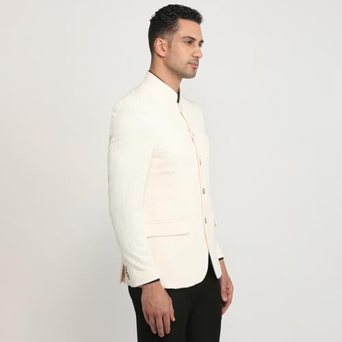 Raymond Men Regular Fit Jacquard Pattern Polyester Elastane Blend Stand Collar Full Sleeve Formal Jacket (Size: 44)-RMJX02790