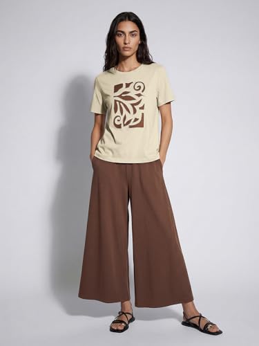 Max Women Embroidered T-Shirt (Beige_XXL)