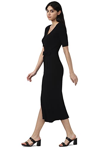Van Heusen Women's Cotton Classic Calf Length Dress (VWFDFRGFU82233_Black_M)