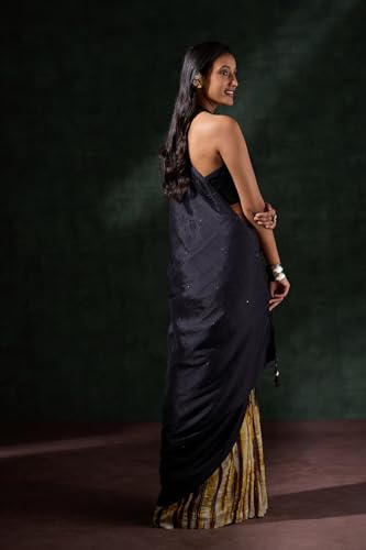 Taneira Women Black Bengal Silk Hand Painted Saree with Unstitched Blouse Piece (SAPH01AA1364-Black)