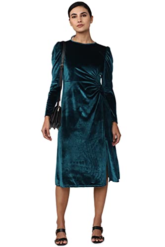 Van Heusen Women's Polyester Classic Below The Knee Dress (VWDRERGFA24531_Navy