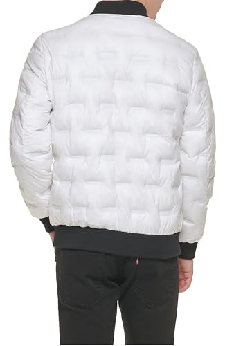 GUESS Men's Warm Rain Resistant Jacket, White, L