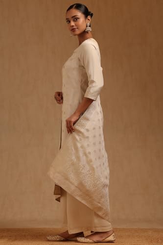 Soch Womens Off White Tissue Zari Woven Suit Set With Sequins
