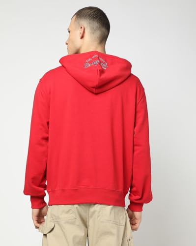 GAP Men's Full Sleeve Hooded Neck Oversize Fit Brushed Sweatshirt,Red,XXL