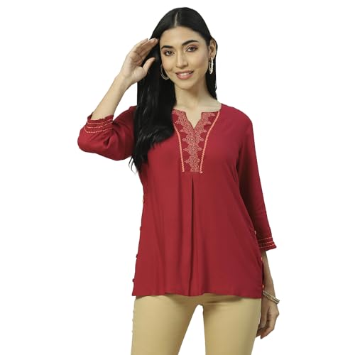 Rangriti Women's Regular Fit Blouse (RMMINDIGOS18212SS23PNK_Pink