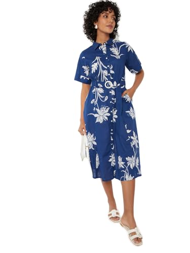 Max Women Floral Print Shirt Dress (Blue_M)