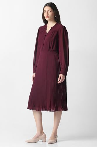 Women Maroon Solid Party Dress