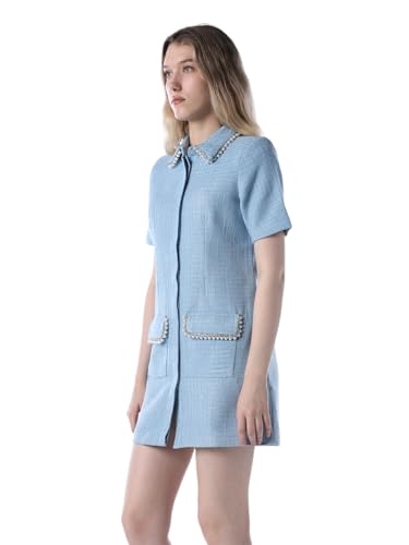 ONLY Women's Embellished Fit and Flare Light Blue Dress