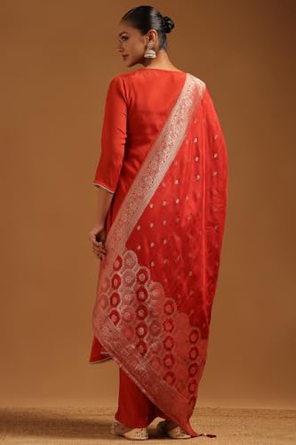 Soch Womens Rust Chinon Zari Embroidered Salwar Suit