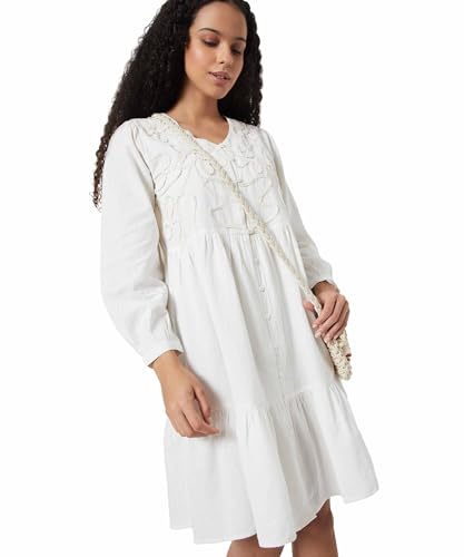 Max Women Embroidered Tiered Dress(White_XL)