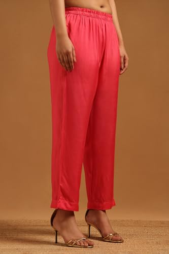 Soch Womens Pink Chinon Botanical Kaftan Suit With Hand Embroidery and Bead Details